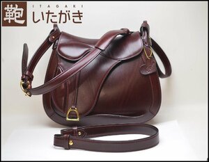 美品 鞄 いたがき ITAGAKI 本革 レザー サドルバッグ 鞍ショルダー 大 ボルドー ゴールド金具 2WAY ショルダーバッグ