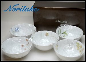 新品 ノリタケ あづまの路 14cmボウルセット 5個 絵変り 箱付き 花柄 Noritake F5306L/1654-15 定価7,700円