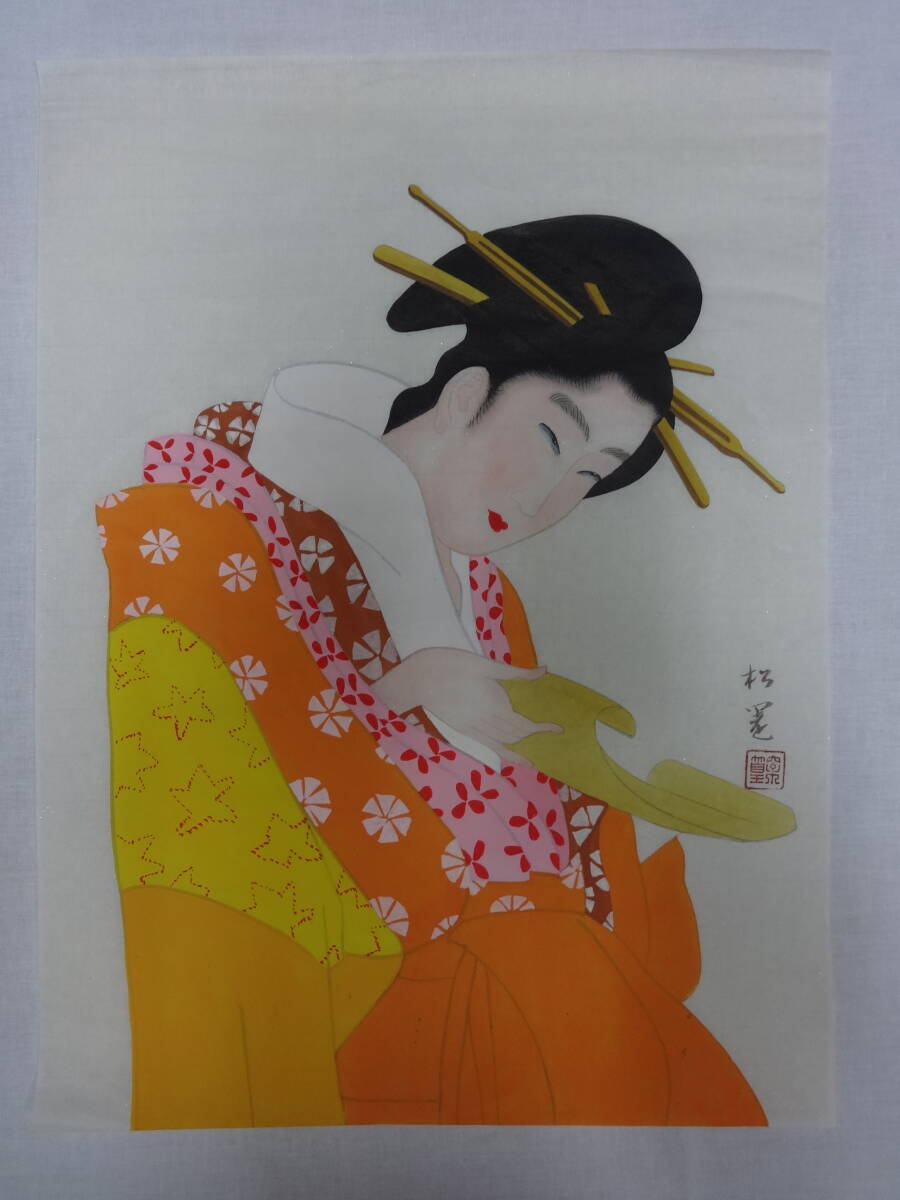 [Reproduction] Shoen Uemura, Maiko, Geiko, Geiko, Kimono beauty, Ukiyo-e, colored watercolor painting on paper, Japanese painting, no frame, picture drawn by a person rather than a photograph or print, US31x, painting, Japanese painting, person, Bodhisattva