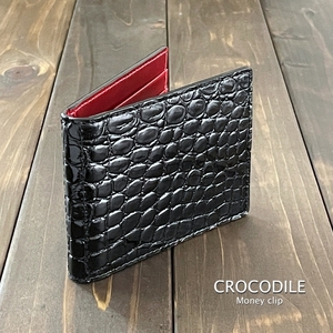 CROCODILE crocodile × Italian leather IBIZA money clip black red ibi The popular purse compact slim Mini 