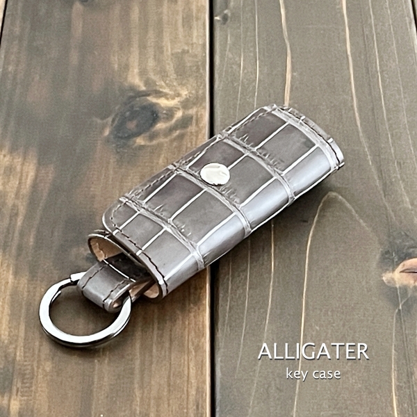 【SALE】 ALLIGATER アリゲーター ワニ革 キーケース パープル グレー グレージング シャイニング 加工 キーホルダー クロコダイル