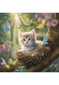 Art hand Auction Kitten Flower Cat Illustration Painting Picture Interior L size print ★NO103, Hobby, Culture, Artwork, others