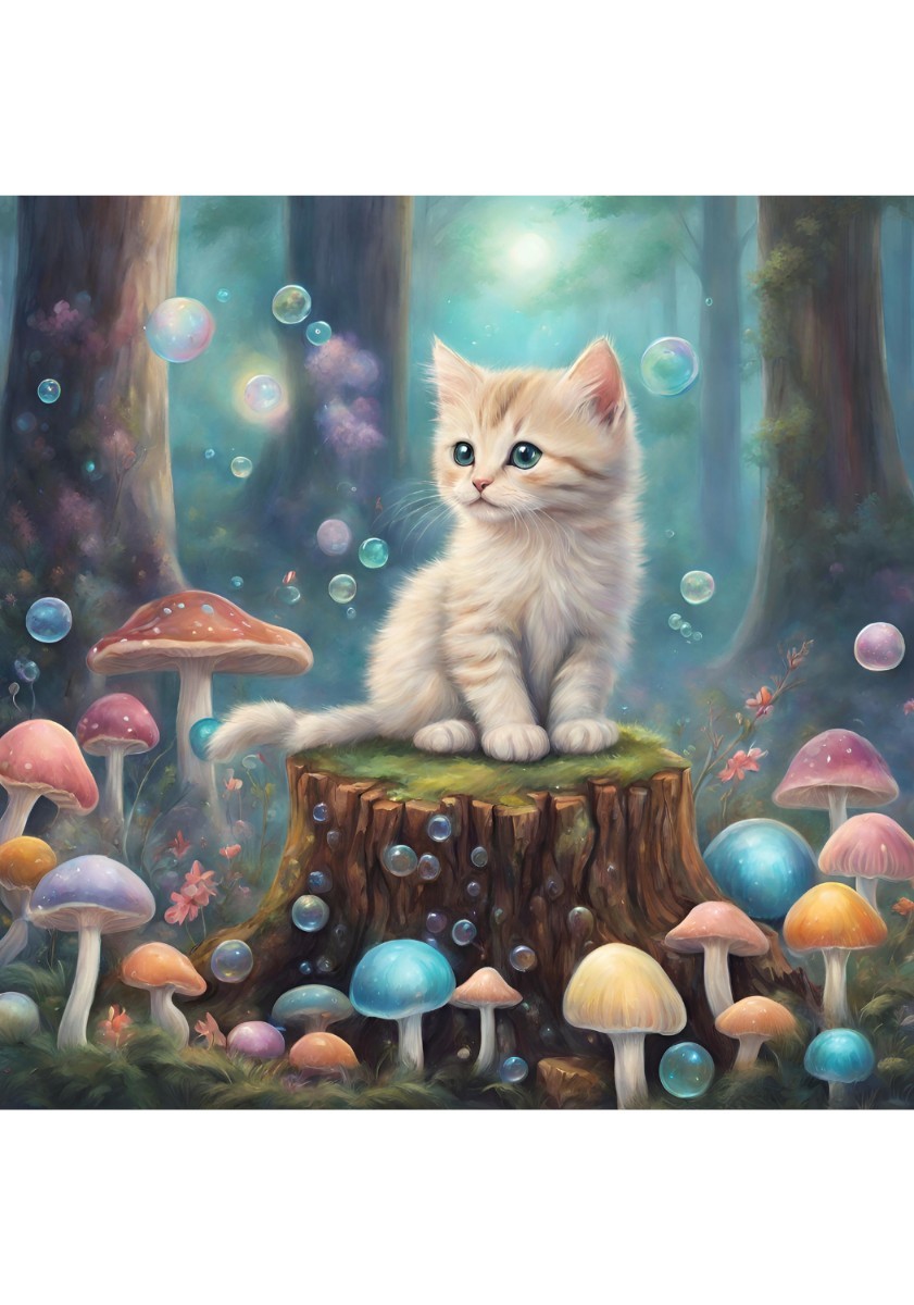 Gatito Luna Estrella Hongo Gato Ilustración Pintura Imagen Interior L Impresión ★NO97, Pasatiempo, Cultura, Obra de arte, otros