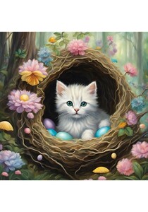 Art hand Auction Kitten Flowers Colorful Easter Eggs Cat Illustration Painting Picture Interior L Print ★NO89, Hobby, Culture, Artwork, others