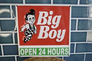 新品　Big Boy ビッグボーイ ２４H OPEN　四角　看板　メタルサイン アメリカ　ダイナー 店舗 ディスプレイ 世田谷ベース