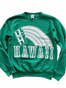 ●●vintage 80's us製 LOGO7 ロゴセブン UH HAWAII ハワイ大学 スウェット M 緑グリーン●●