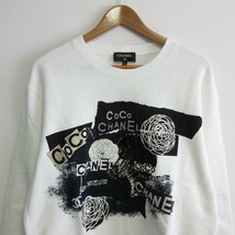 美品 クリーニング済 20P CHANEL シャネル ココマーク×カメリア スパンコール 長袖 スウェットトレーナー P63298 XL ホワイト_画像3