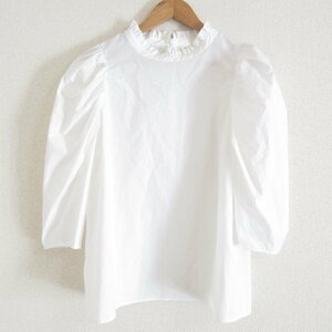 美品 23SS oblada オブラダ KATIE BLOUSE フリルカラー 七分袖 シャツ シャーリングブラウス OS ホワイト