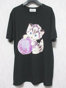 美品 &ellecy ＆エルシー ロイスクレヨン 半袖 猫 プリント Tシャツ カットソー 56001167 M ブラック