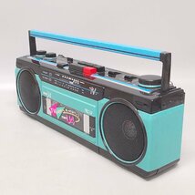 ヴィンテージ SANYO MR-U4TIII サンヨー カセットレコーダー ラジオ ラジカセ ブルー グリーン ACアダプタ付 昭和レトロ ジャンク Z4948_画像5