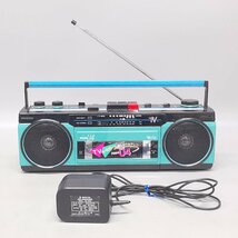 ヴィンテージ SANYO MR-U4TIII サンヨー カセットレコーダー ラジオ ラジカセ ブルー グリーン ACアダプタ付 昭和レトロ ジャンク Z4948_画像1