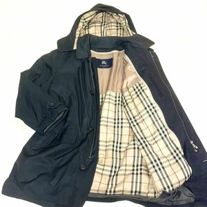 1円〜 BURBERRY LONDON バーバリーロンドン ステンカラーコート ノバチェック フード ダウンライナー ブラック ベージュ Sサイズ