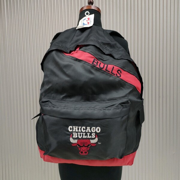 【90s】新品/シカゴ ブルズCHICAGO BULLS/ビンテージ/ヴィンテージ/デッドストック/nasco/NBA/バスケ/バイカラー/リュック/黒赤/RL03KK8/