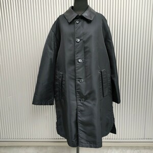 美品/ダーバンD'URBAN/ビンテージ/ヴィンテージ/古着/オーバーサイズ/ナイロン/襟レザー/中綿入り/ロングコート/ステンカラーコート/M/黒/