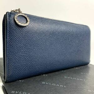 1円 美品 希少 BVLGARI ブルガリ 長財布 ロングウォレット L字ファスナー ジッピー サークルロゴ レザー 本革 ネイビー ボルドー 紺 メンズ