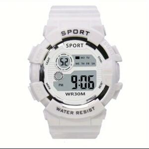 Смотреть цифровые спортивные часы водонепроницаемые многофункциональные белые