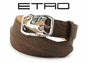 9万新品◆105◆エトロ ペイズリー柄PEGASOバックルベルト 茶系マルチカラー【ETRO】1円