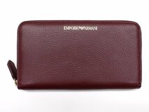 7万新品◆EMPORIO ARMANI アルマーニ ボルドーロゴ入りレザーラウンドジップ長財布1円_画像2