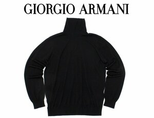 21万新品訳有◆54=XL◆GIORGIO アルマーニ 黒ヴァージンウール タートルニット 1円