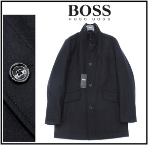 20万新品◆56＝XXL◆BOSS ヒューゴボス 紺レイヤード風中綿入ウールコート1円