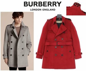 31万新品◆52=XL◆バーバリージャパン◆BURBERRYカシミア混ウール ケンジントン トレンチコート赤1円