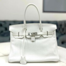 美品☆　エルメス　バーキン30　トリヨンクレマンス　白　ハンドバッグ　□K刻印_画像1