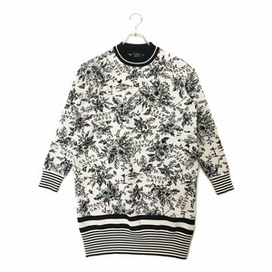 coco★パーリーゲイツ★モックネックニットワンピース★秋冬★白×紺/花柄×ボーダー★1(M)★中古※レターパックプラス発送可★86610