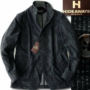 新品 ニコル 秋冬 裏暖 起毛 ポンチ イタリアンカラー ジャケット 46(M) 黒 【J57849】 HIDEAWAYS NICOLE ブルゾン ストレッチ