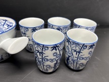 微美品 有田焼 稚峰作 染付白磁 茶器セット 急須/湯呑み 5客 竹絵 和食器_画像3