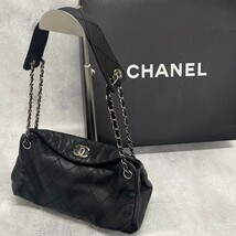 ◆美品/鑑定済み◆CHANEL シャネル ワイルドステッチ チェーンショルダーバッグ ラムスキン ブラック レディース シール マトラッセ_画像1