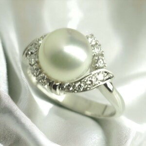 MIKIMOTO　ミキモト　極上良質天然アコヤ本真珠ダイヤモンドリング　指輪　Pt900 10号　パール8.3mm珠