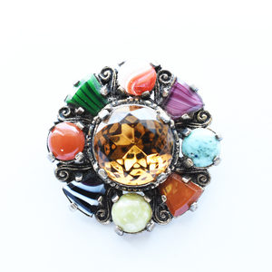 MIRACLE　Vintage　1980s′　multicolor　rhinestone×glass stone　brooch