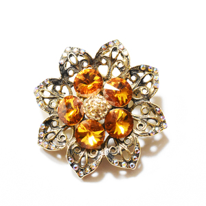 Vintage 1960's orange×aurora　rhinestone　flowermotif brooch