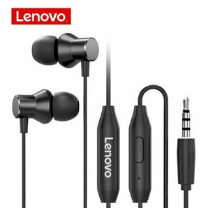 Lenovo 有線イヤホン 3.5mm マイク リモコン ヘッドセット ブラック