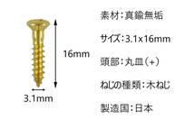 送料込み　10本セット　真鍮製ねじ　3.1x16mm　10本セット　日本国内製造　丸皿(＋)　木ネジ　_画像2