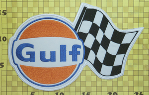 送料無料! GULF OIL レーシングフラッグ特大 刺繍 ワッペン (ガルフ オイル モータースポーツ