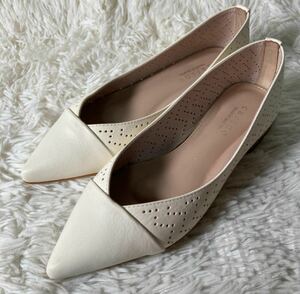 [ apparel ]* almost unused * mode ejako mocha Lee no punching leather pumps flat shoes 22.5 lady's shoes shoes 