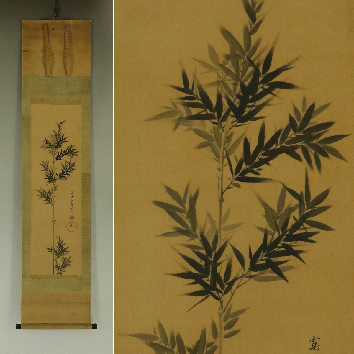 [Reproduction] Mori Kansai [Ink Bamboo] ◆Livre en soie◆Boîte combinée◆Parchemin suspendu t04079, Peinture, Peinture japonaise, Paysage, Vent et lune