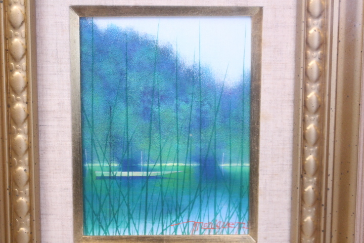 q-4112 Morikuni Koizumi Lakeside Oil Painting No. 0 Authenticity Guaranteed Framed Front Glass, painting, oil painting, Nature, Landscape painting