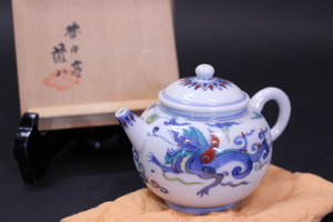 u-4206　華中亭　道八造　色絵龍画急須　共箱　煎茶器　茶道具