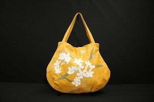 ☆美品☆Susannah Hunterスザンナハンター/お花パッチワークレザーハンドバッグ:黄系yt927