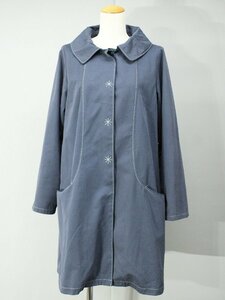 美品 ホコモモラ コットンキラリンデザインカラー長袖コート定価1.9万 青紺40 ri557