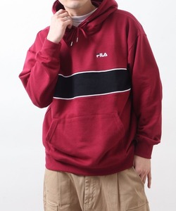 【FILA】バイカラープルオーバーパーカー ビッグシルエット 裏毛スウェット素材 レッド / LARGE 裏起毛 ユニセックス