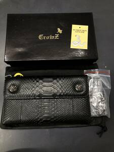 HB9608　パイソン　 Crowz　クローズ　 長財布　 メンズ ヘビ ウォレットチェーン付き 本革 レザー　 未使用品