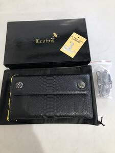 HB9704　パイソン　 Crowz　クローズ　 長財布　 メンズ ヘビ ウォレットチェーン付き 本革 レザー　 未使用品