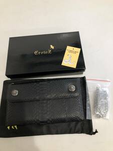 HB9705　パイソン　 Crowz　クローズ　 長財布　 メンズ ヘビ ウォレットチェーン付き 本革 レザー　 未使用品