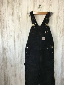 P702☆【ダブルニー ダック地 オーバーオール 黒】carhartt カーハート アメカジ 32×30