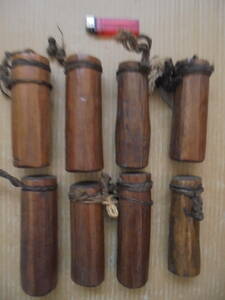 珍品　木製丸太錘　８本　小丸太　編み子　古民具　レトロ　7623　木・竹製品