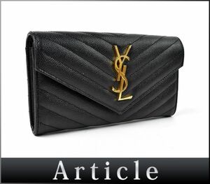 167978□ SAINT LAURENT PARIS サンローラン モノグラム ラージフラップ ウォレット 二つ折り長財布 372264 レザー ブラック レディース/ C