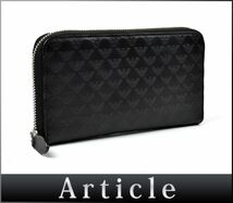 168107◇ Emporio Armani エンポリオ アルマーニ エンボス イーグル ラウンドファスナー長財布 ウォレット レザー ブラック 黒/ C_画像1